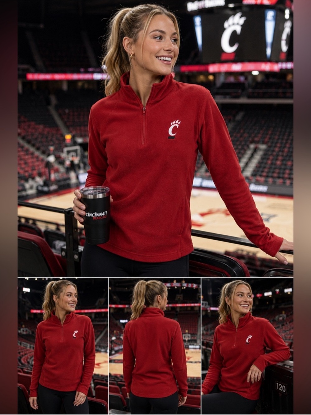 Columbia Women's Small Cincinnati Bearcats Red Half Zip Fleece | Cozy Pullover - Picture 1 of 8
